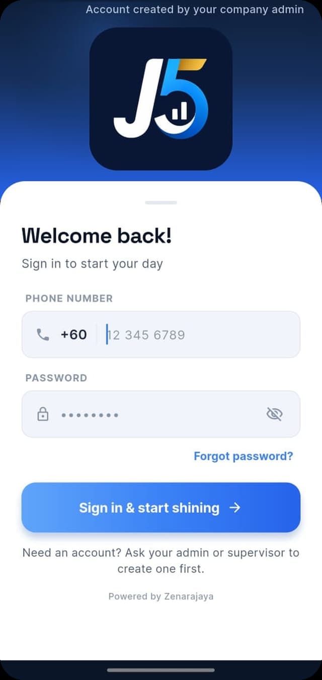 JobToFive sign-in screen
