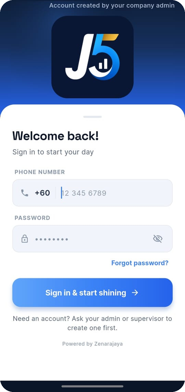 JobToFive sign-in screen